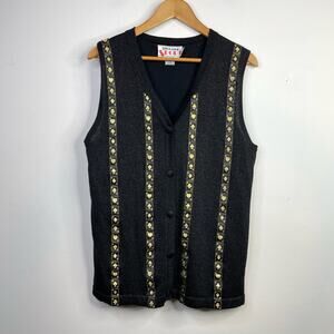 Vintage Richard Sport Metallic Black Aces Playing Cards Vegas Sweater Vest S